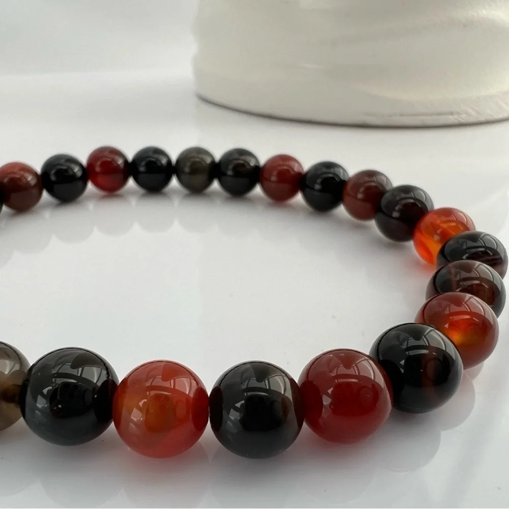 Autumn Colored Agate Beaded Stretch Bracelet